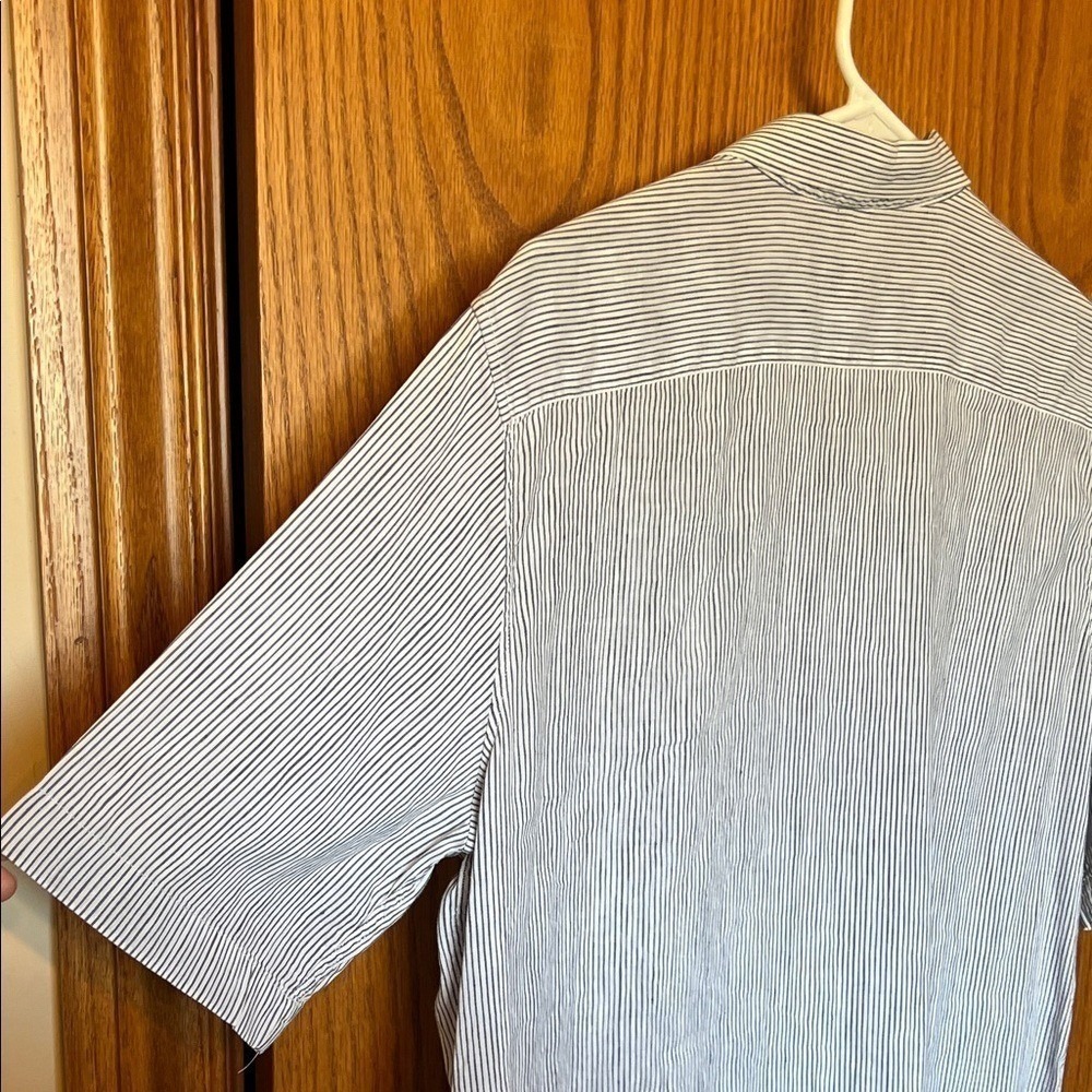 AQUASCUTUM Linen Cotton Button Down Shirt Mens Large Blue White Micro Stripes - Picture 13 of 16